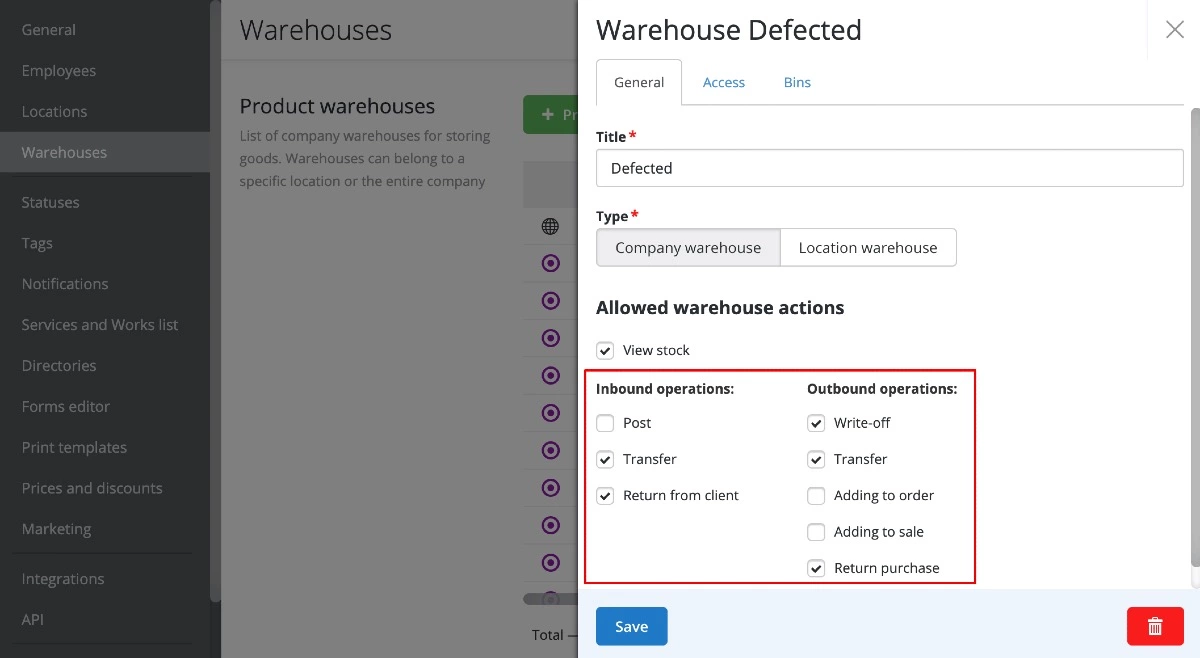 should disable write-off and return of goods