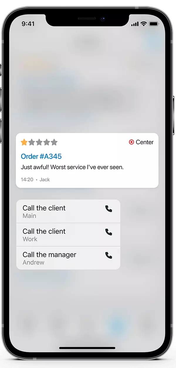 review card to contact the customer or the order manager.