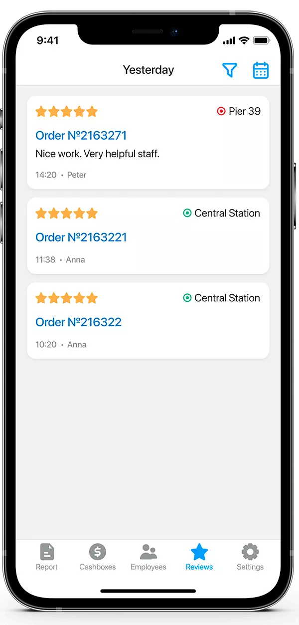 Filters and Customer Reviews in the RemOnline Boss App for iOS