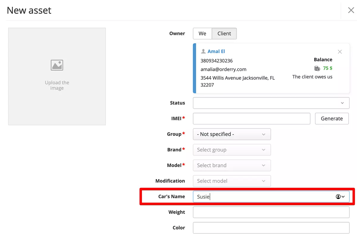 Example of custom fields in RemOnline