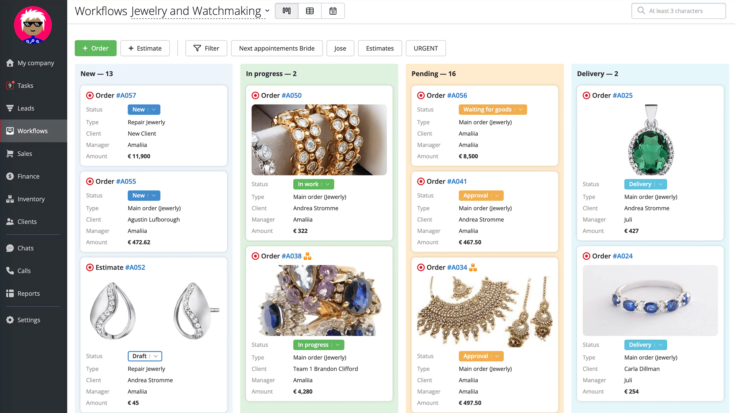 Managing orders in jewelry management software