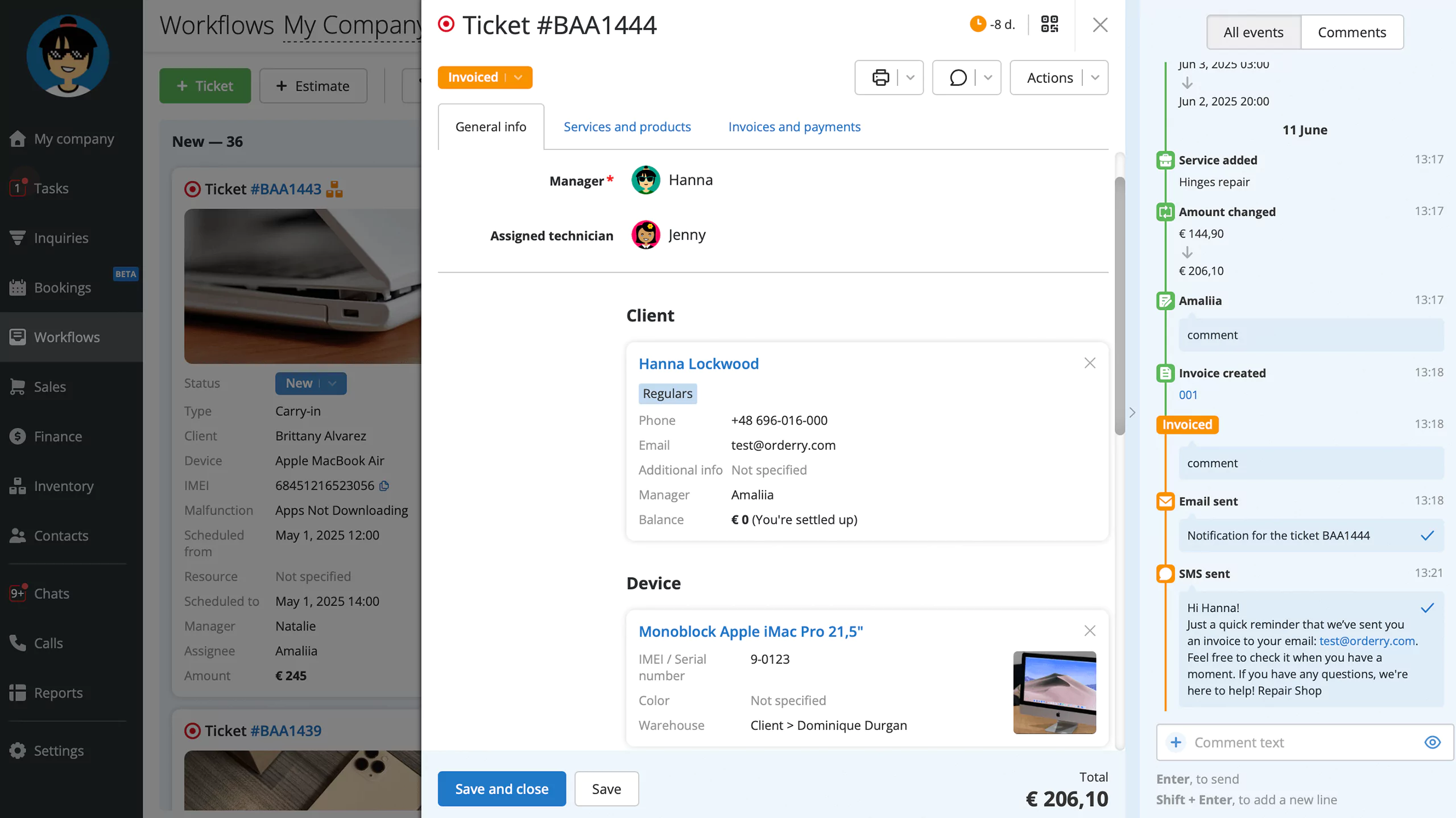 Sending SMS from tickets or work orders