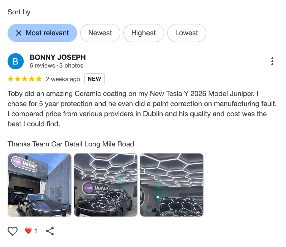 example of google review