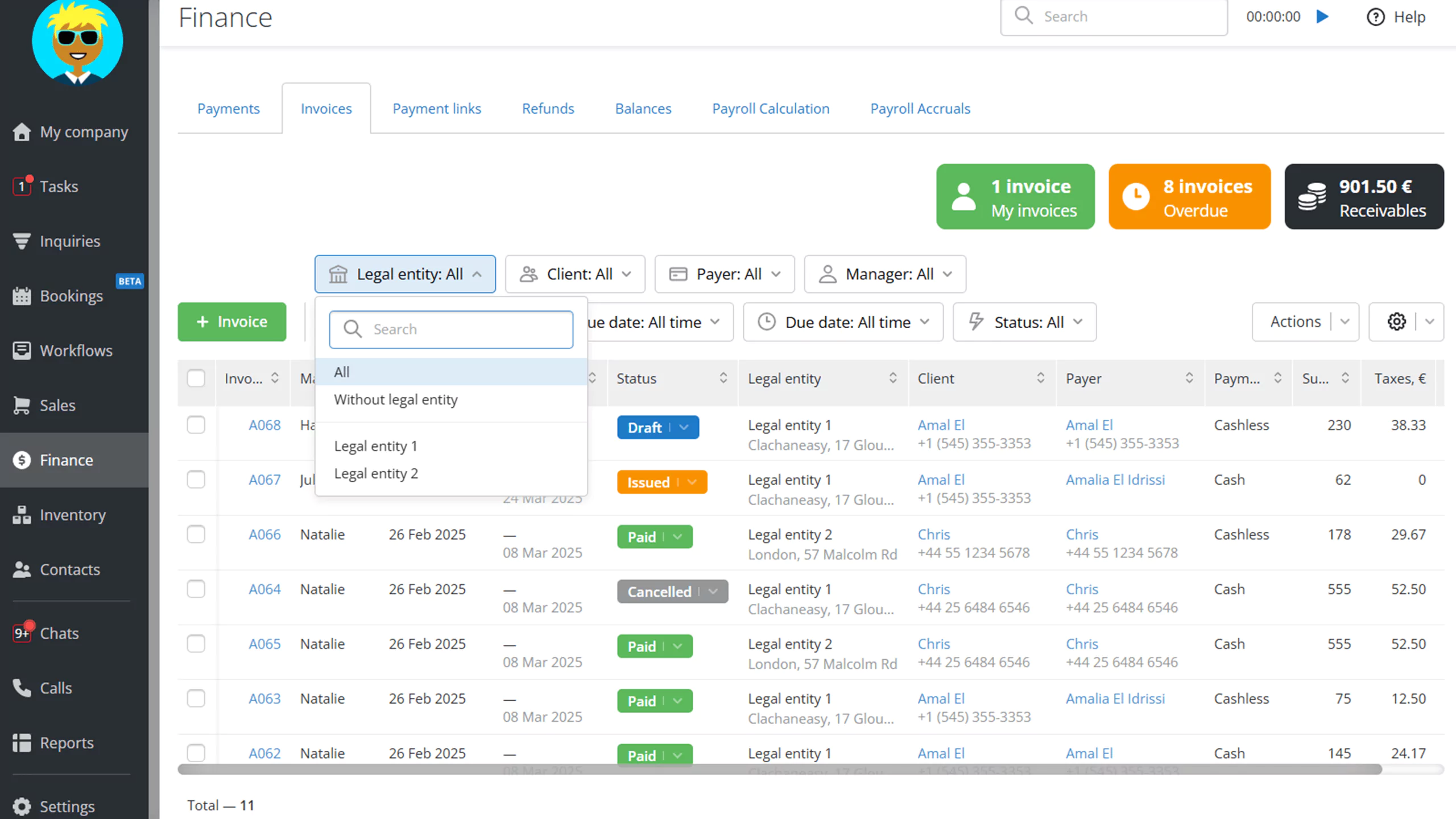 Invoice tracking and filtering by legal entity in RO App