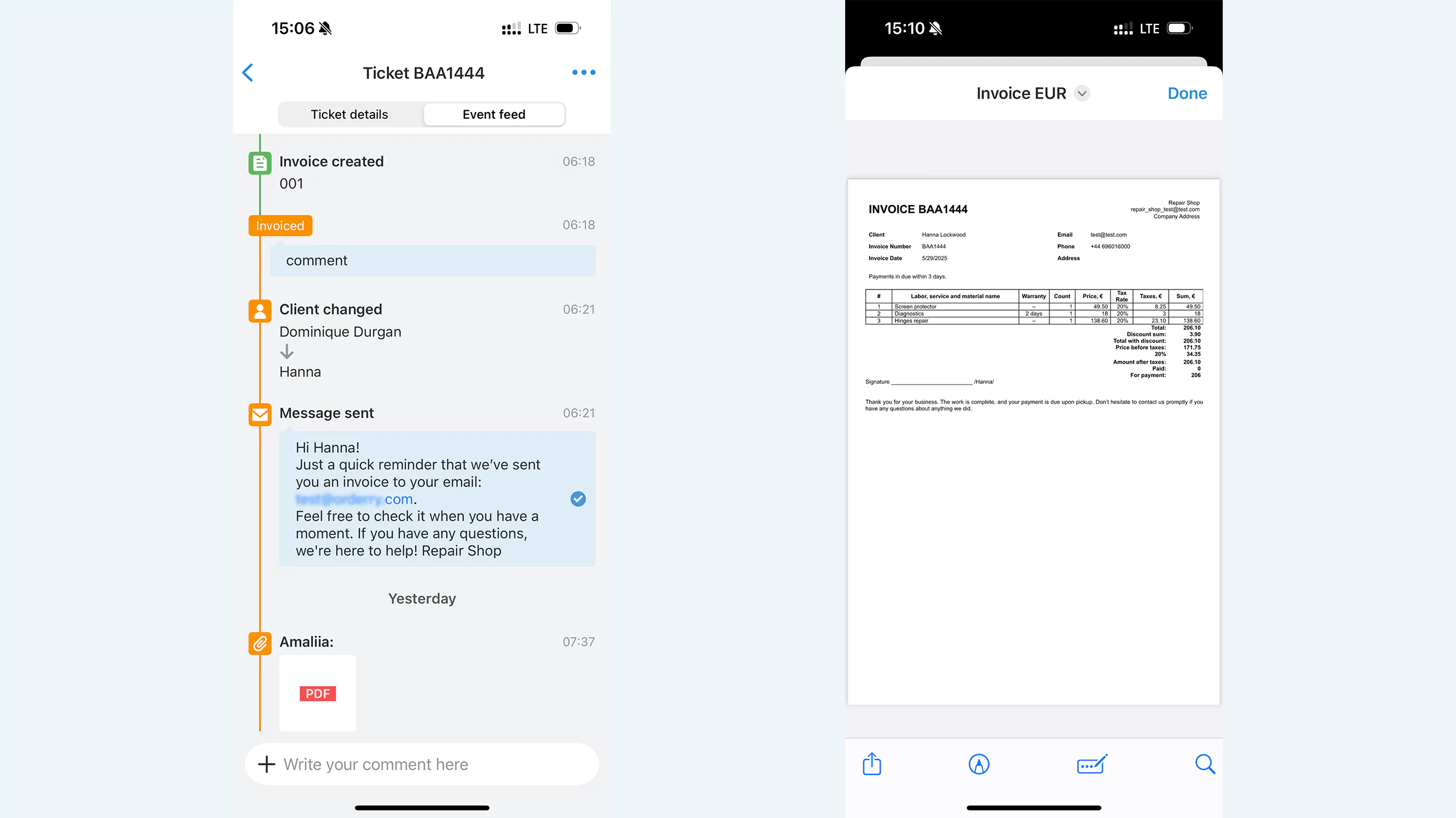 Mobile invoicing in RO App