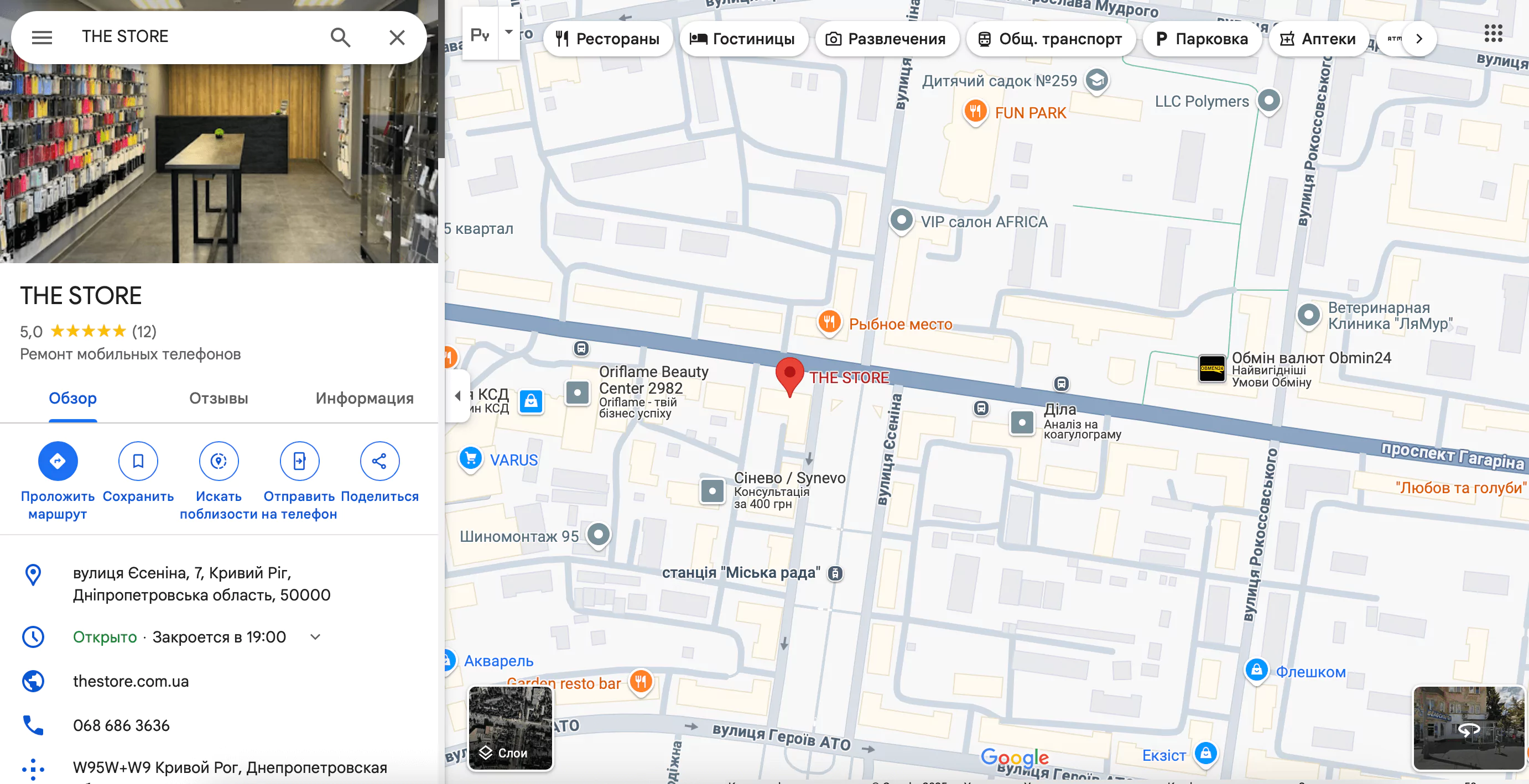 Google Карти общий вид в поиске