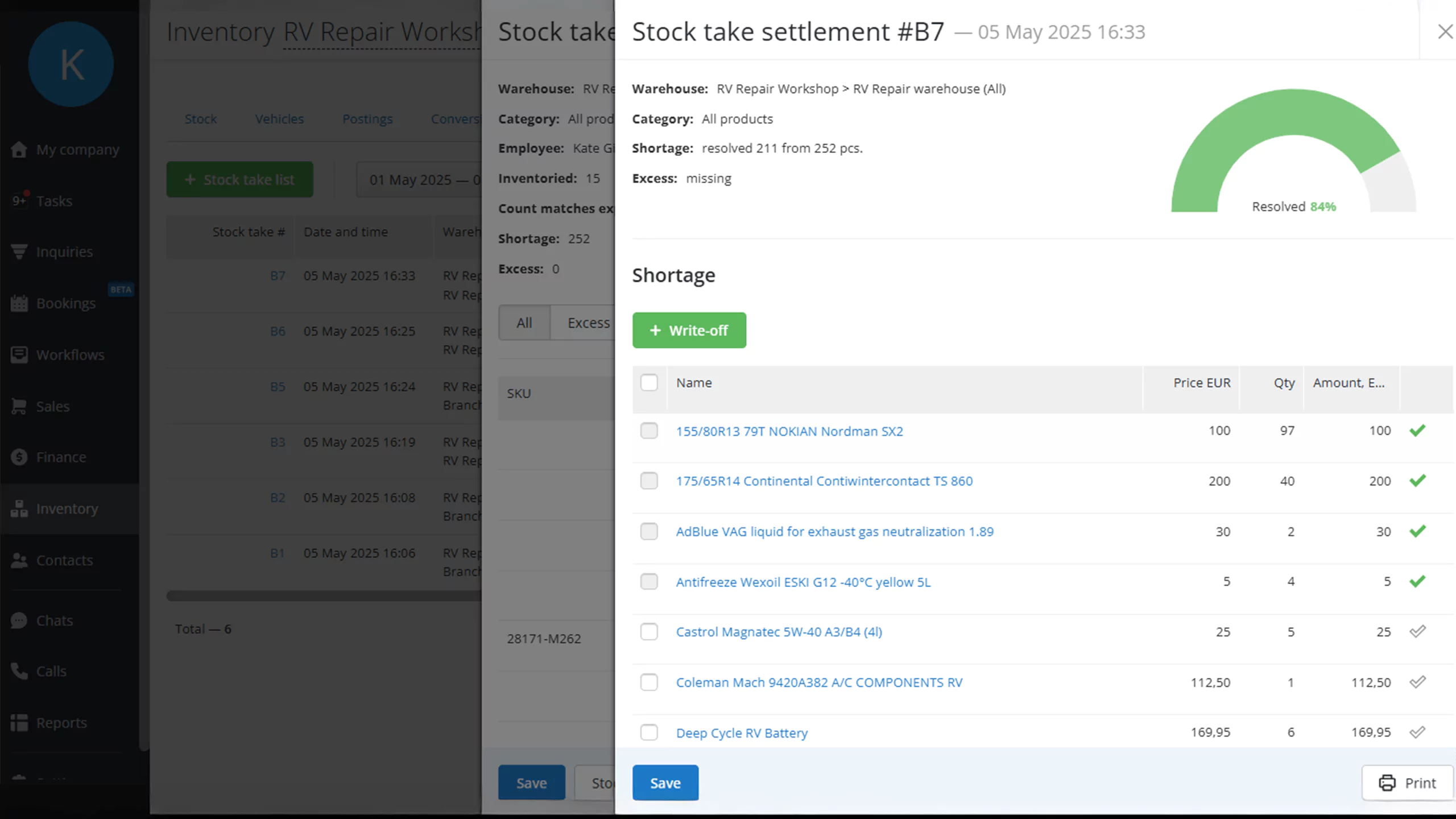 Settlement of balances in virtual warehouse