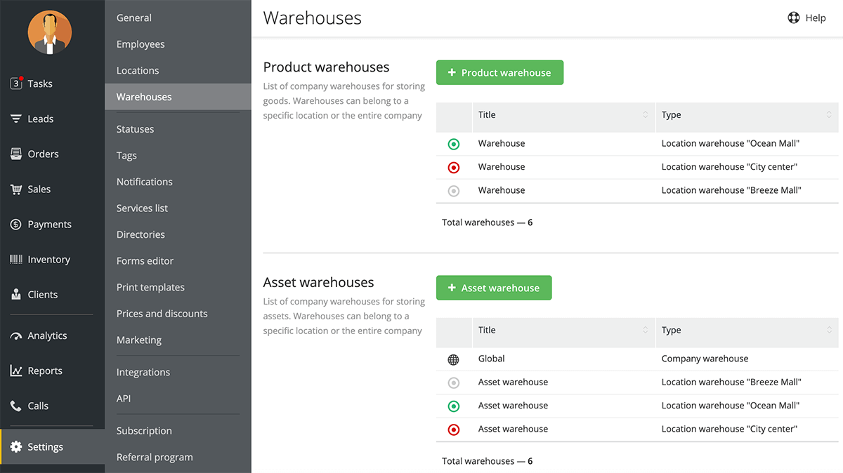 Asset Warehouses, Product Warehouses