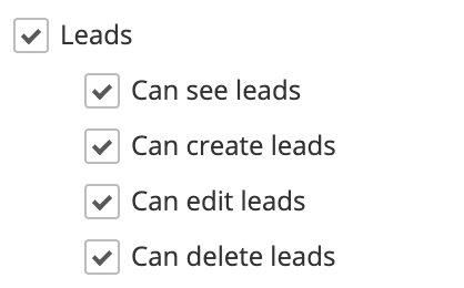 find the Leads block, which includes the ability to see, create, edit, and delete leads.