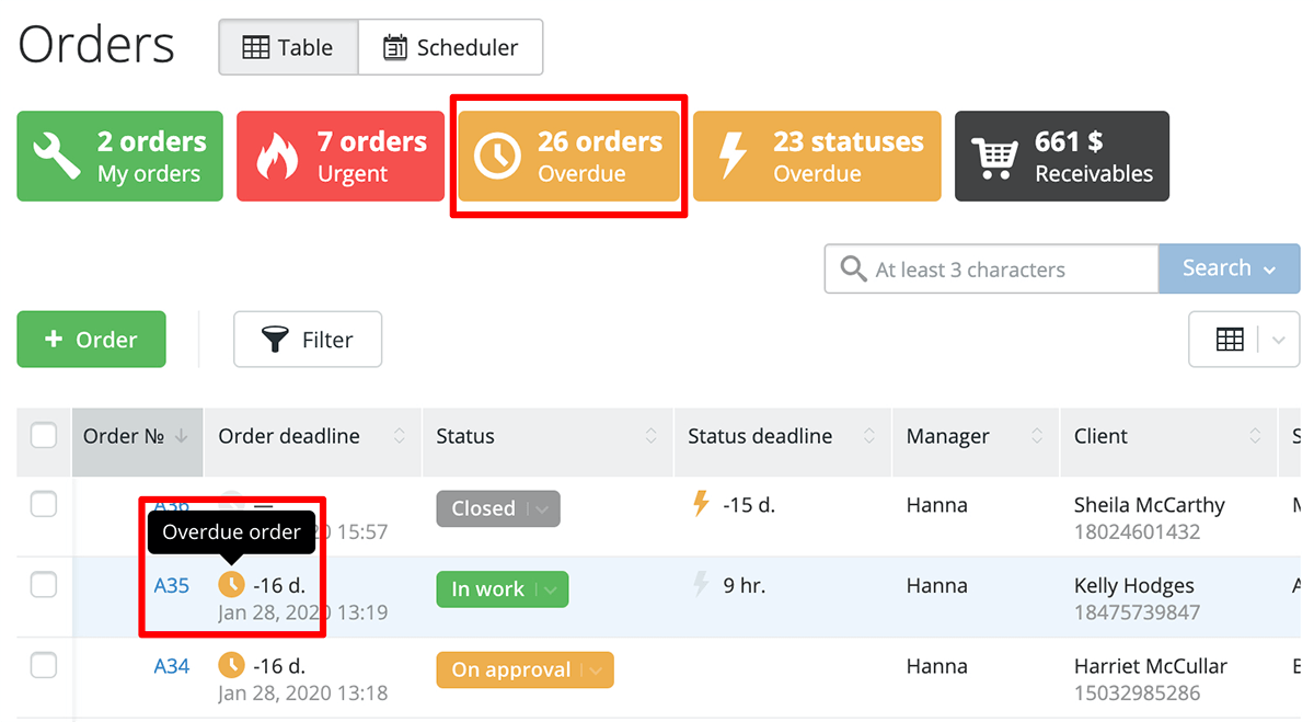 Overdue badge to monitor your overdue orders