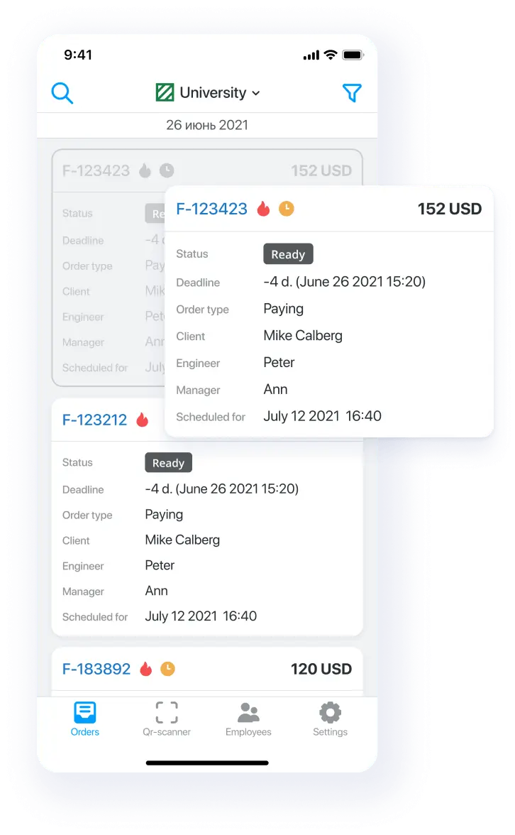 Processing jobs in the Orderry Work Orders app