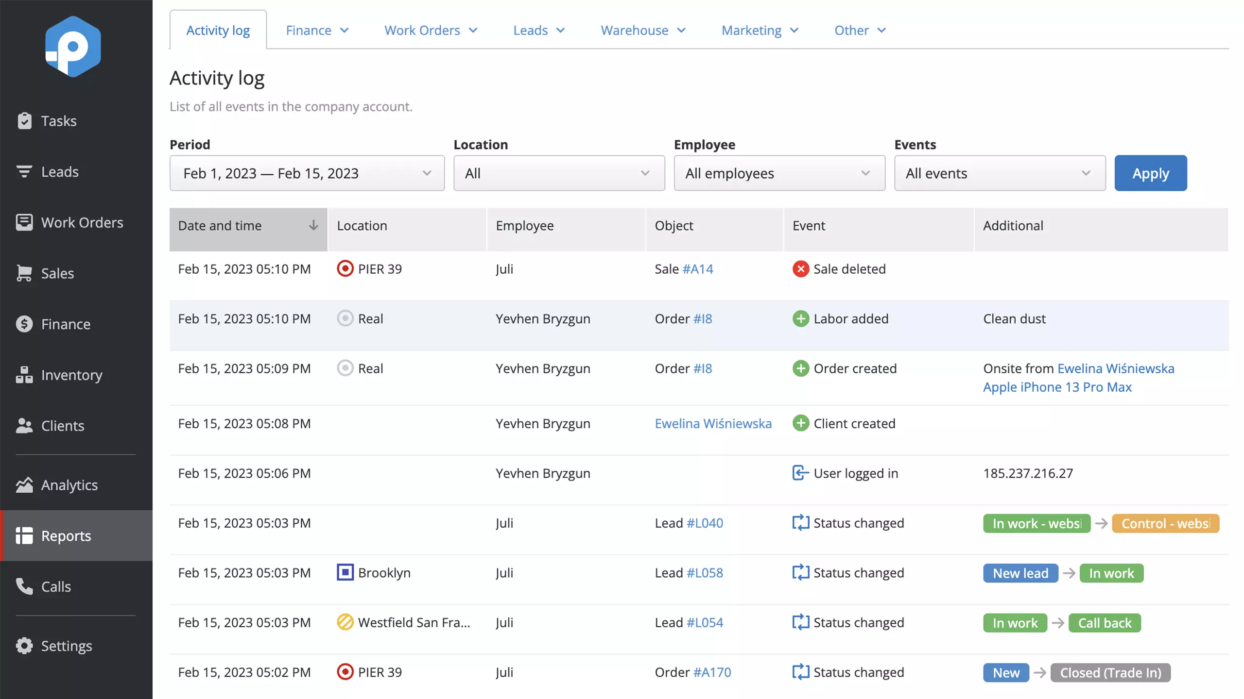 Activity Log for solid internal security