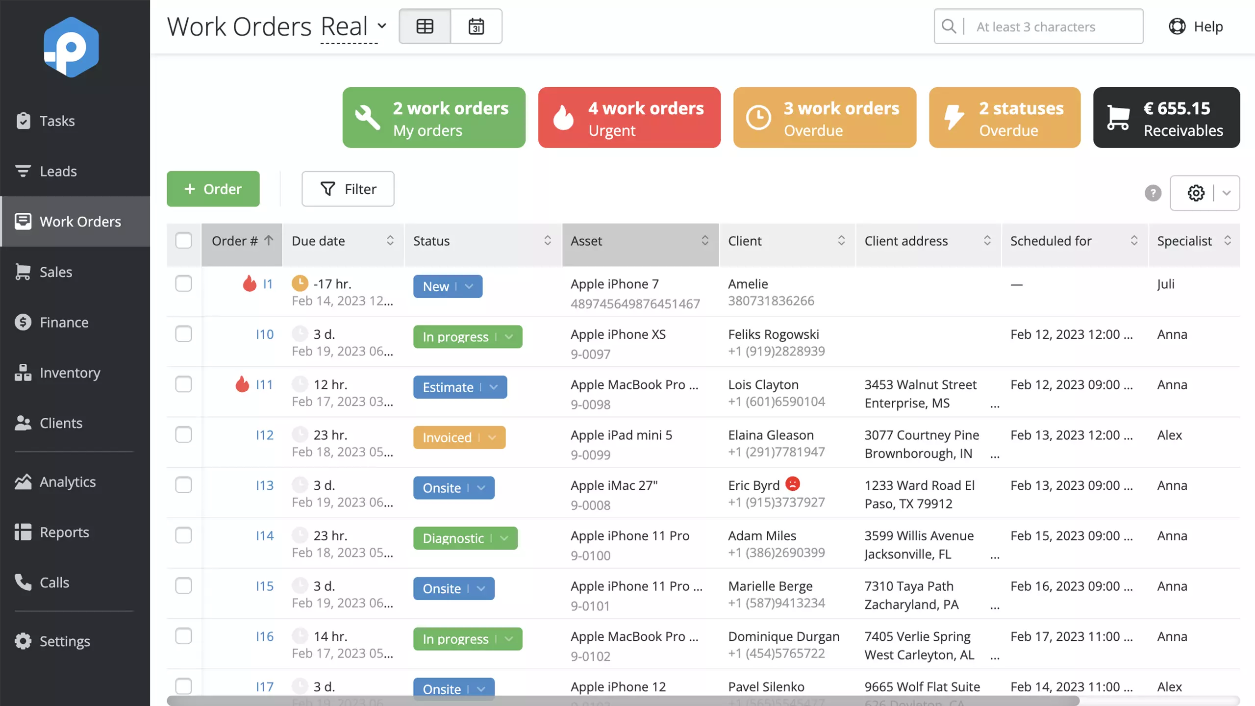 How work orders are displayed in RemOnline