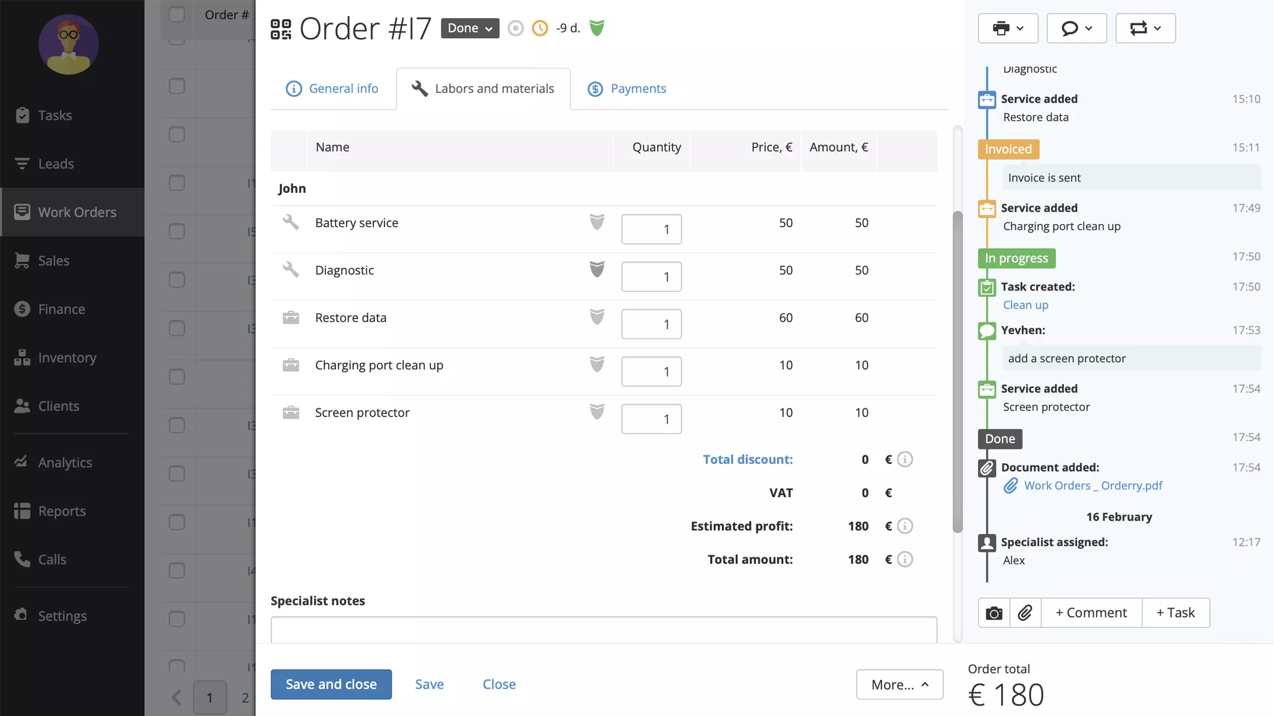 Work Order Overview in RemOnline